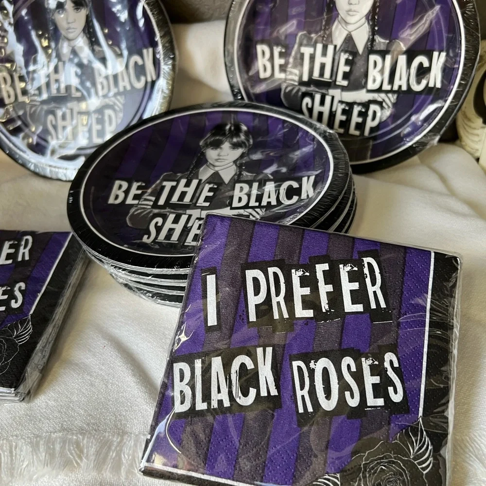 Wednesday Addams paper set 6 packs plates , 2 pack napkins